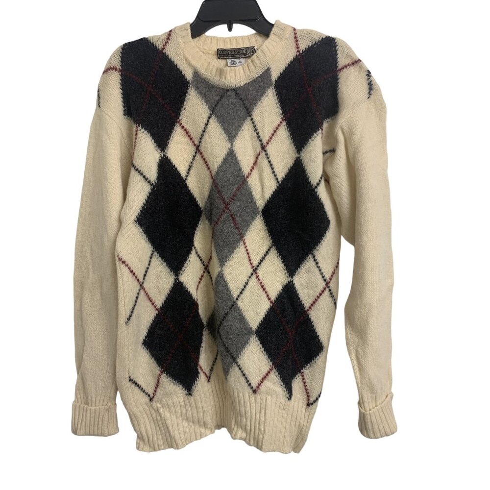 Vintage Cooper & Roe Wool Argyle Winter Sweater Size XL